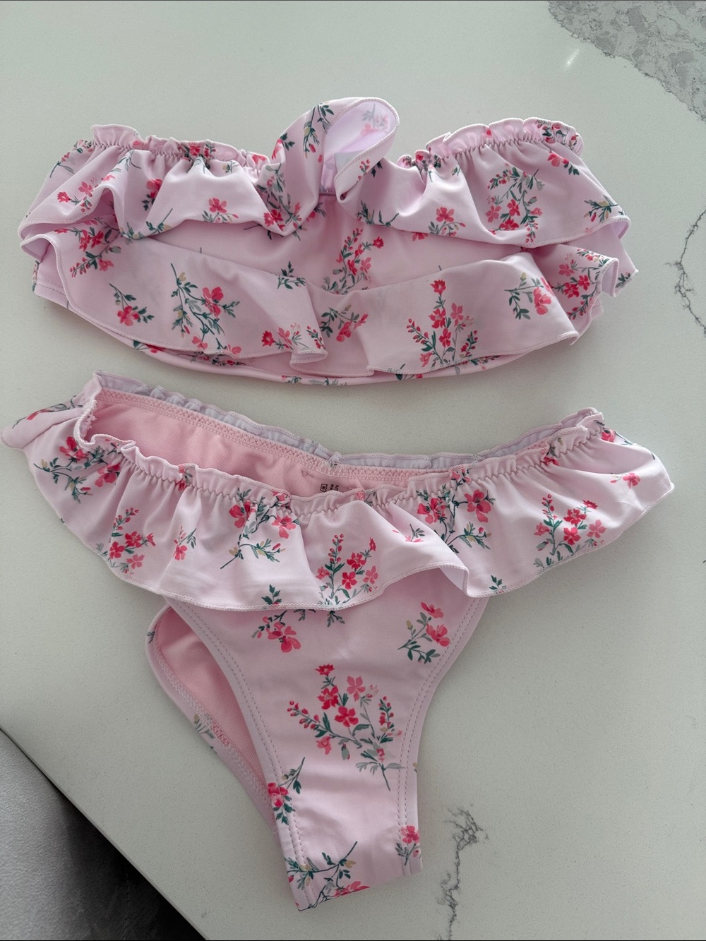 Pink Floral Ruffle Bikini Set - Women's Swim